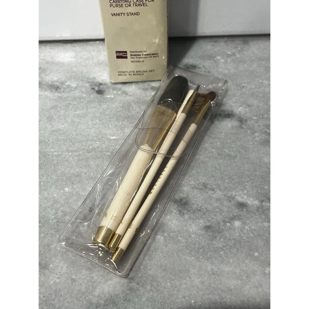 Shaklee Make Up Brush Set Beige Handles & Stand Set Of 4 Vintage- 2 Sets